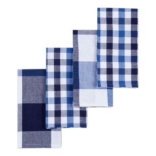 Culinary Co Check Tea Towel 4 Pack Blue 50 x 70 cm