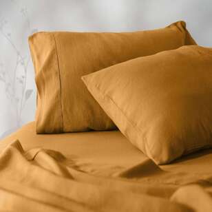 KOO Washed Linen Flat Sheet Turmeric