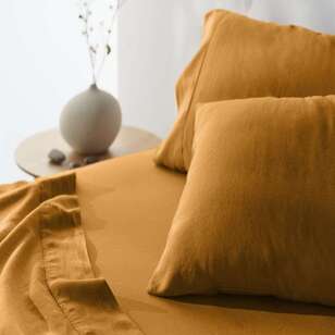 KOO Washed Linen Flat Sheet Turmeric