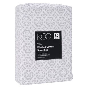 KOO Printed Washed Cotton Tillie Sheet Set Grey