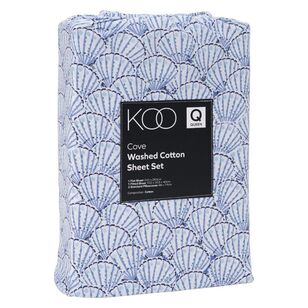 KOO Printed Washed Cotton Cove Sheet Set Blue