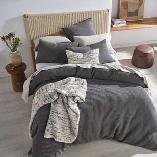 KOO Washed Waffle Quilt Cover Set Charcoal