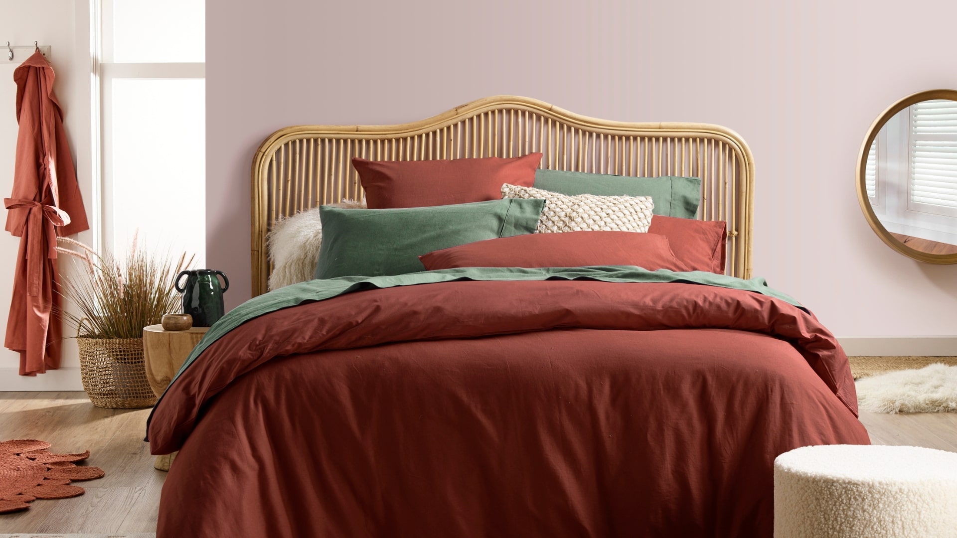 Olive Green and Terracotta bed linen